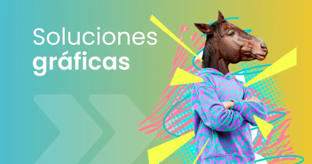 Imagen de una persona con la cabeza de un caballo y ropa muy colorida